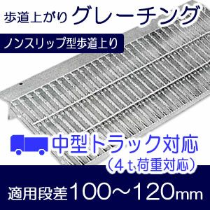 ノンスリップ型歩道上りグレーチング 乗用車用（2t）耐加重 長さ1m 